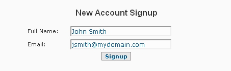System Settings Account Signup Form