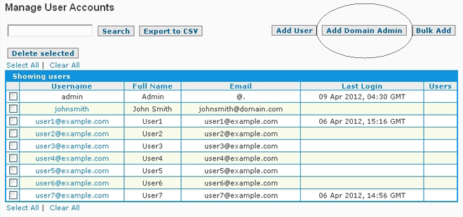 SpamWall Domain Admin Accounts