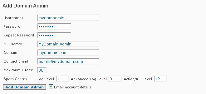 SpamWall Add Domain Admin Account